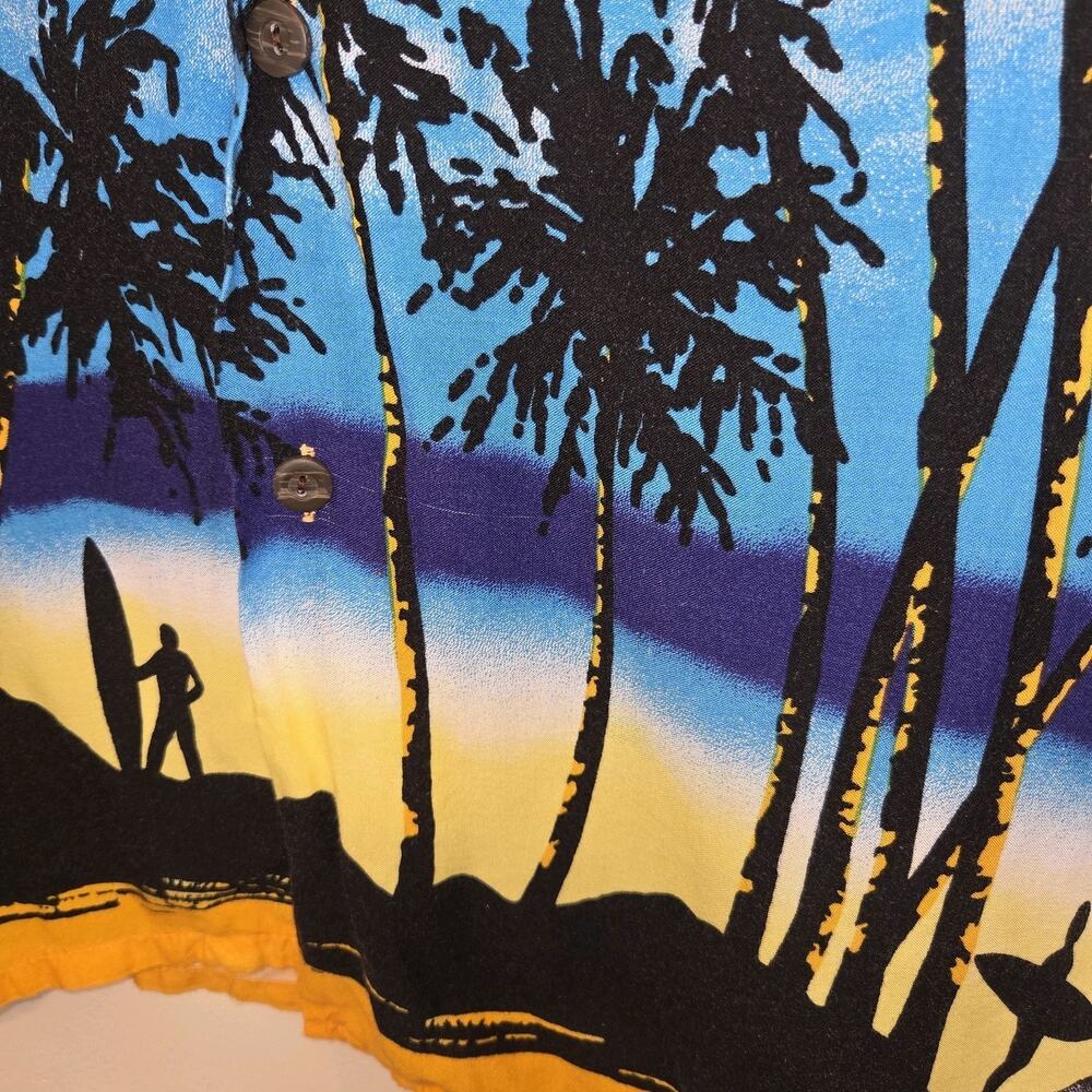 Ocean Current Vintage Mens Shirt Sz L Tropical Surfers Palm Trees Surfing Hawaii - Picture 4 of 16